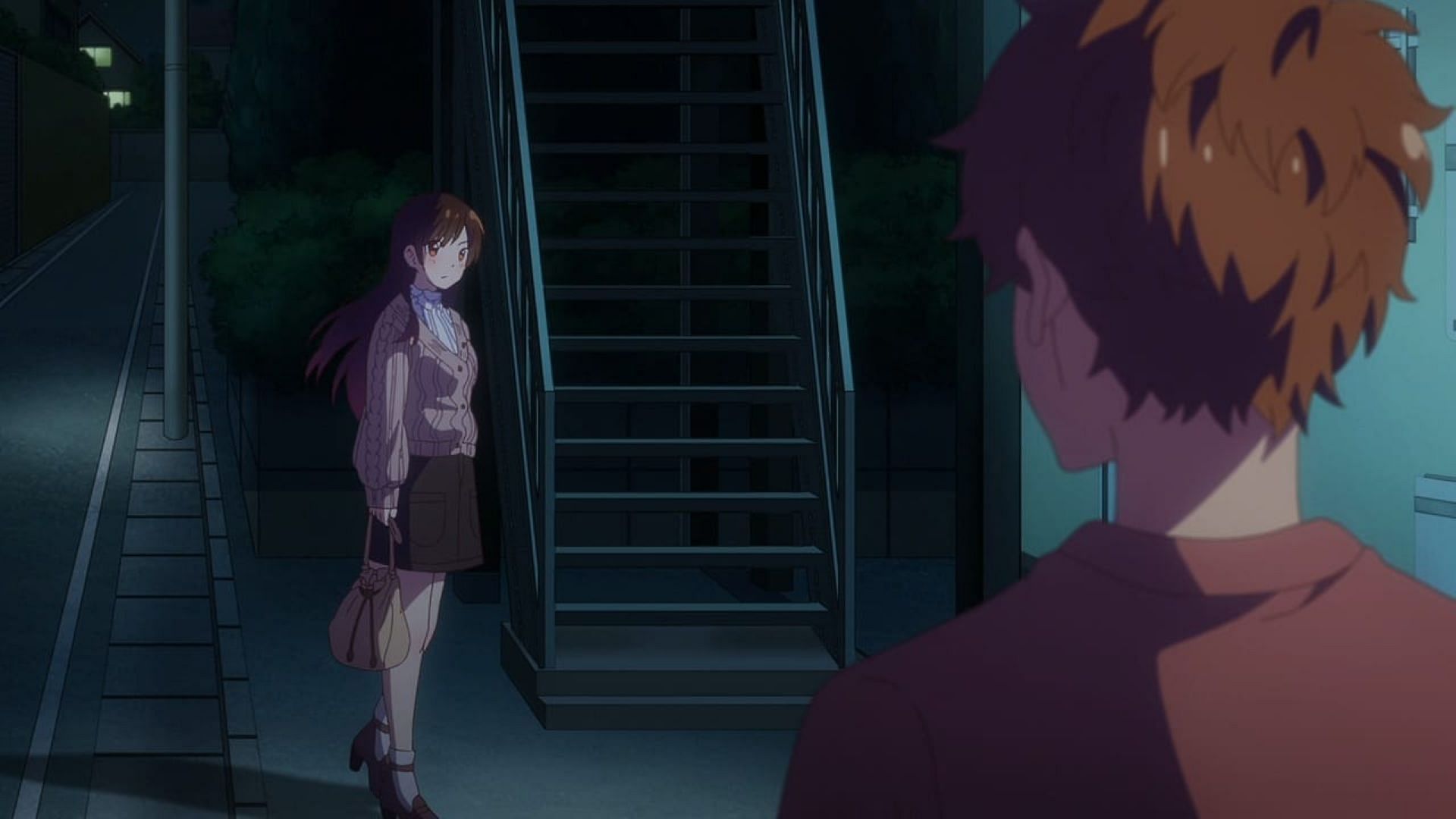 Kazuya sees Chizuru outside the dorm (Image via TMS Entertainment)